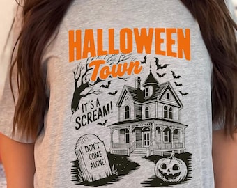 Vintage Halloween Town Comfort Colors Tee: Spooky Ghosts & Pumpkins