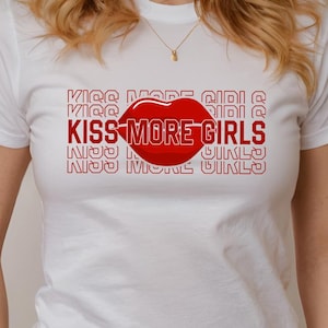 Kiss More Girls Baby Tee, LGBTQ Crop Top, Lesbian V-Neck Shirt, Queer Girls Lesbian Pride Clothing, Rainbow Pride Shirt, Pride Gift for Her