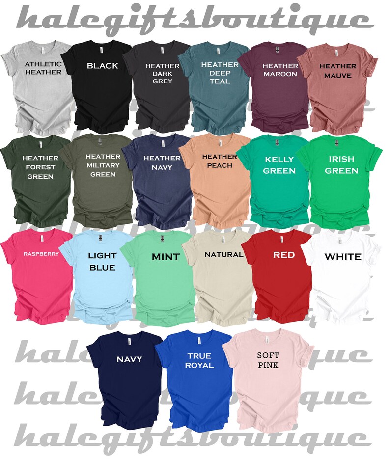 K&ouml;nnte beinhalten: Eine Auswahl an T-Shirt-Farben, darunter Athletik-Heather, Schwarz, Heather Dunkelgrau, Heather Tiefblau, Heather Weinrot, Heather Lila, Heather Waldgr&uuml;n, Heather Milit&auml;rgr&uuml;n, Heather Marineblau, Heather Pfirsich, Kellygr&uuml;n, Irischgr&uuml;n, Himbeere, Hellblau, Minze, Natur, Rot, Wei&szlig;, Marineblau, Royalblau und Rosa.