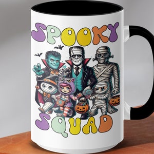 Spooky Squad Mug, Halloween Characters Mug, Cute Monster Mug, Trick or Treat Mug, Funny Halloween Cup, Halloween Gift, Retro Coffee Mug