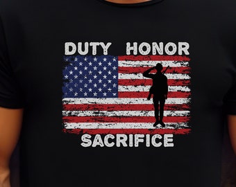Patriotic Military T-Shirt: Duty Honor Sacrifice, American Flag Tee