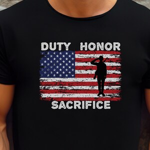 Military Pride Shirt, Distressed Flag with silhouette of soldier - Black
