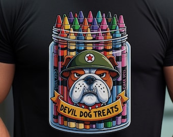 Rolig djävulshund-T-shirt, Crayon Eater-T-shirt, Veteran Bulldog-tröja med grafisk design, Militärälskare-gåva, Corp-T-shirt, Humoristisk T-shirt