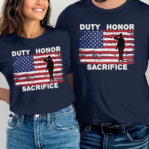 Military Pride Shirt, Distressed Flag with silhouette of soldier - Navy