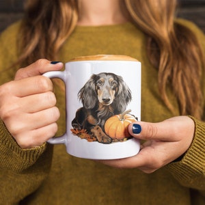 Autumn Paws Ceramic Mug - Dachshund in a Pumpkin Patch, perfect for Dog and Fall lovers!