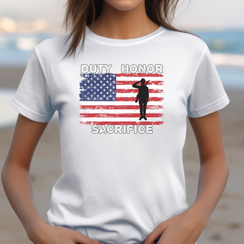 Patriotic Military T-Shirt: Duty Honor Sacrifice, American Flag Tee image 7