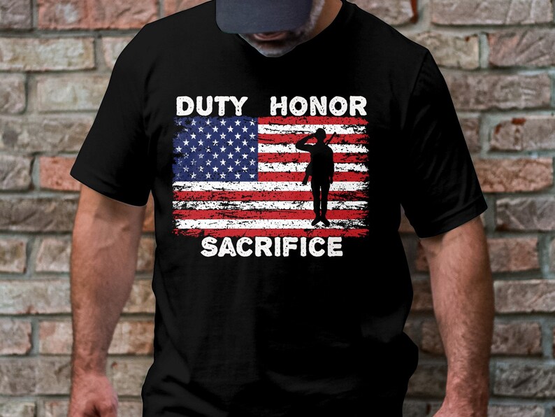 Military Pride Shirt, Distressed Flag with silhouette of soldier - Black