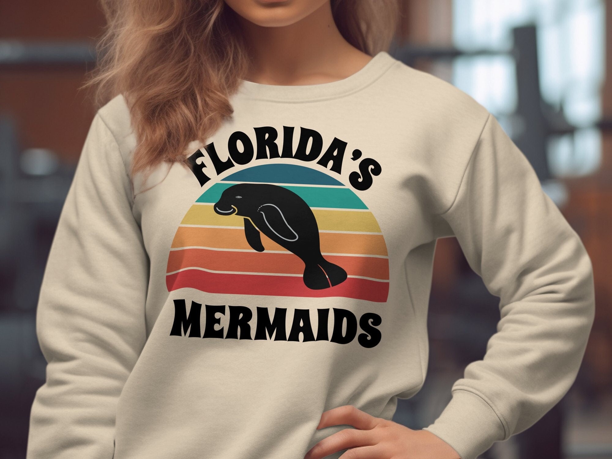 Florida Manatee Sweatshirt, Florida Mermaid Top, Sea Cow Top, Mermaid Lover Gift, Manatee Lover Shirt, Funny Sweatshirt, Manatee Shirt