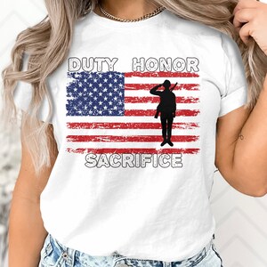 Military Pride Shirt, Distressed Flag with silhouette of soldier - White