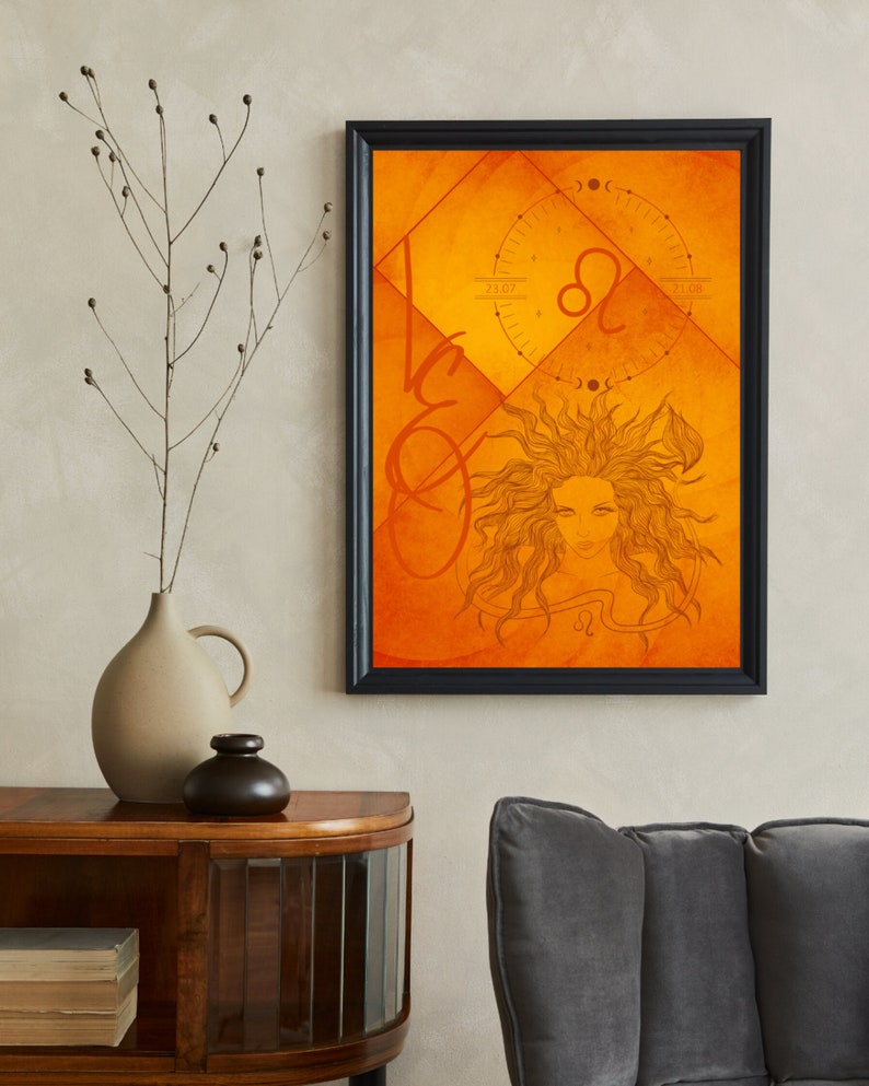 Astrology Wall Art Leo Zodiac Sign Wall Decor Orange Leo Etsy