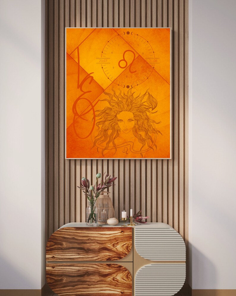 Astrology Wall Art Leo Zodiac Sign Wall Decor Orange Leo Etsy