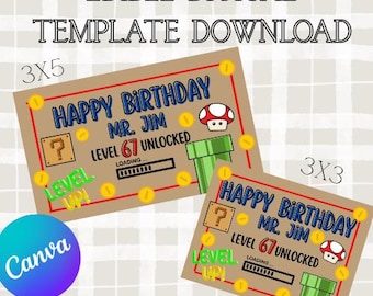 Banner pintado de cumpleaños de Super Mario Brothers, descarga de archivo digital