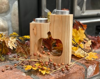 Portacandele a forma di zucca intagliata a mano in stile dittico autunno/Halloween (candele incluse)