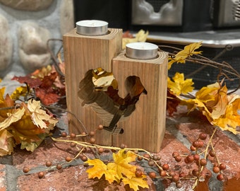 Portacandele in stile dittico autunnale fatto a mano con tacchino (candele incluse)