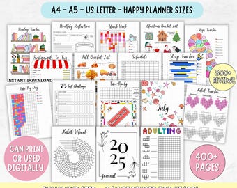 2025 Printable Bullet Journal Undated, Bullet Journal Printable, Mood Trackers, Habit Trackers, Monthly Calendars, Selfcare fitness tracker