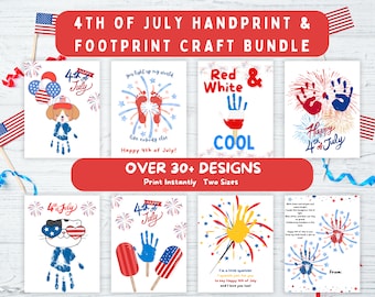 30+ Bundle 4th of July Handprint and Footprint Art, Fourth of July Craft Kids, Independence Day, Baby Keepsake, Handprint Art, Preschool