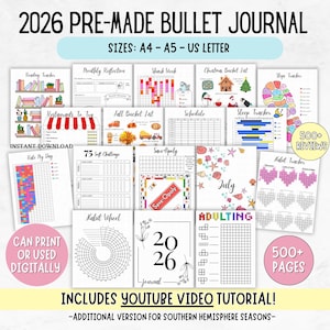 2026 Afdrukbare Mega Journal ongedateerd, Bullet Journal afdrukbaar, stemmingstrackers, gewoontetrackers, maandkalenders, selfcare-fitnesstracker