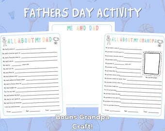 FATHER&#39;S DAY GIFT | All About My Dad Printable | |Kids Fathers Day | Dad Gift | Fill in the blank Father&#39;s Day Card | Instant Download |