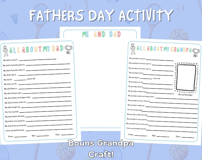 FATHER'S DAY Gift | All About My Dad INSTANT Download | |kids Fathers ...