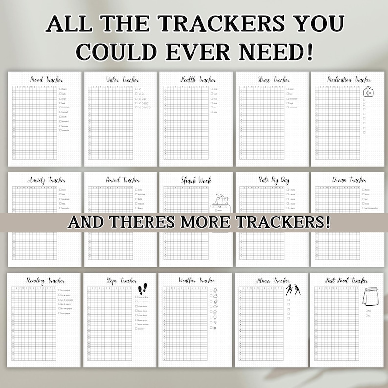 2026 Printable Mega Journal Undated, Bullet Journal Printable, Mood Trackers, Habit Trackers, Monthly Calendars, Selfcare fitness tracker image 4