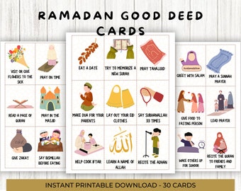 Ramadan Good Deeds Cards,  Muslim Cards for Kids, Islam Prayer Cards, Islamic Flashcards, Printable Ramadan Cards for Kids, Good Deed Cards