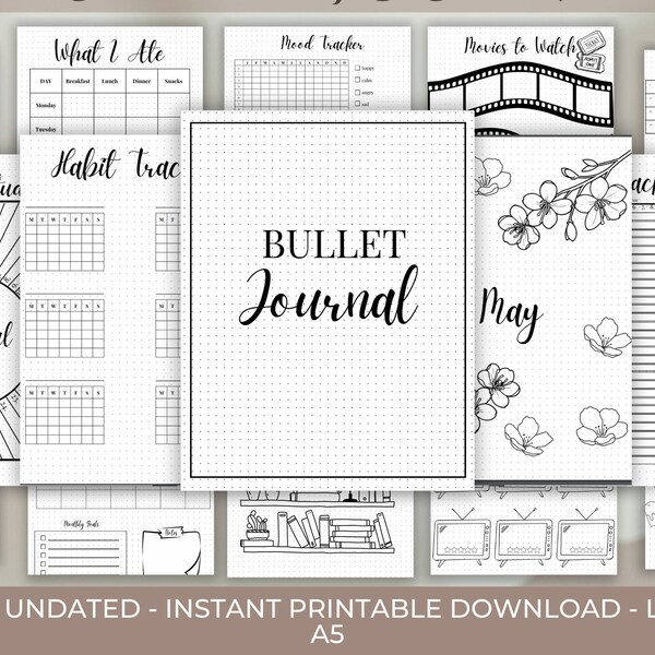 Printable Bullett Journal Undated, Bullett Journal Printables, Bujo Template, Mood Trackers, Habit Trackers, Monthly Calendars, That Girl