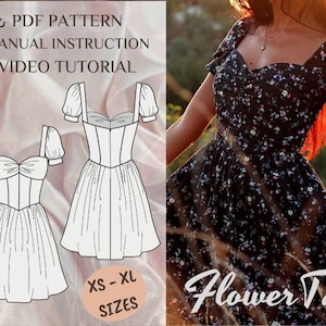 Dress Sewing Pattern - Size range XS-XL - Download A4 PDF sewing pattern - FlowerTale a cottage core dress