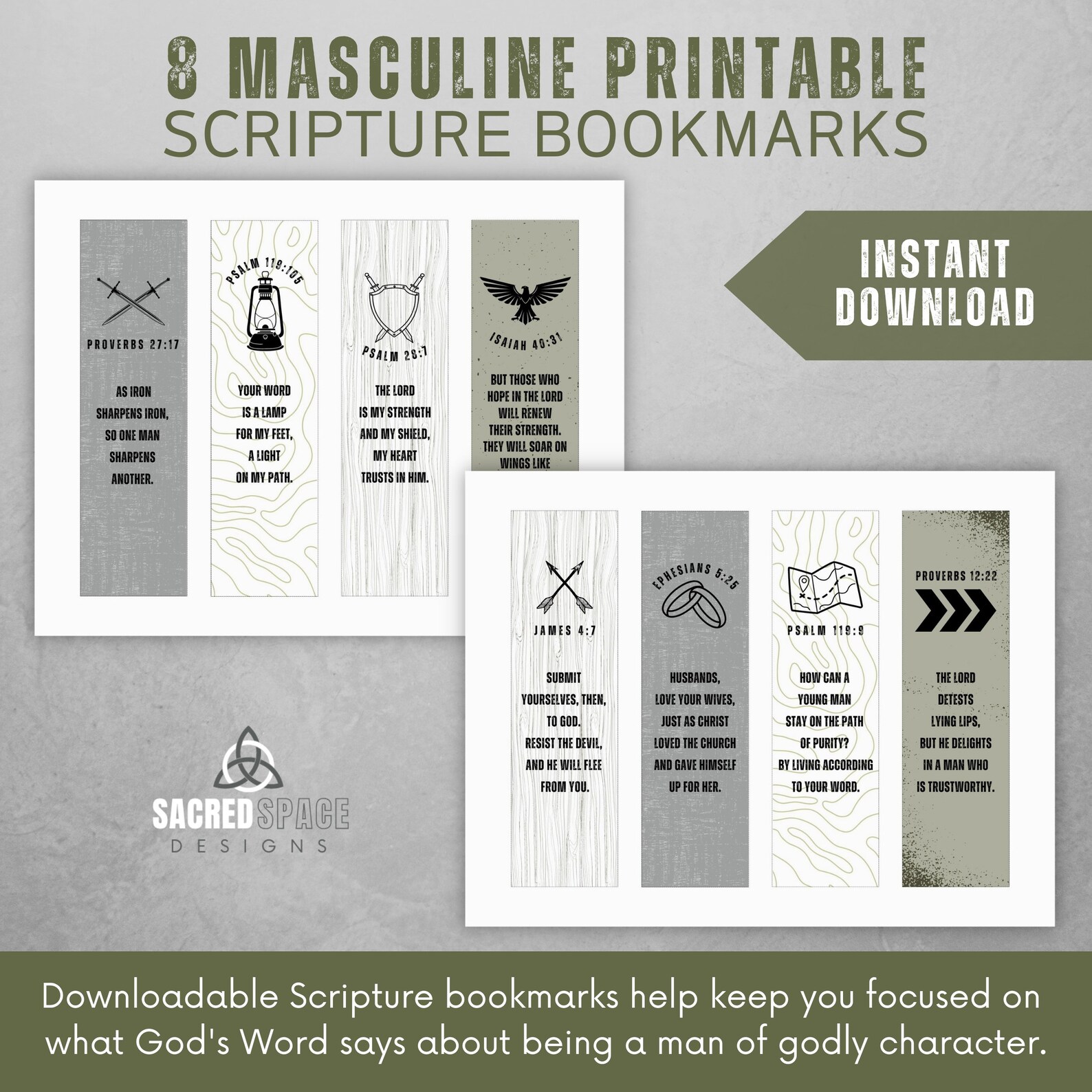 Masculine Scripture Bookmarks Printable Bible Verse Bookmarks Printable ...
