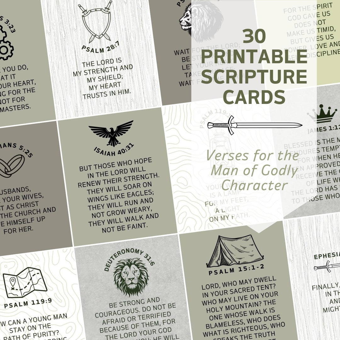 Masculine Scripture Cards Printable Bible Verse Cards for Men Bible ...