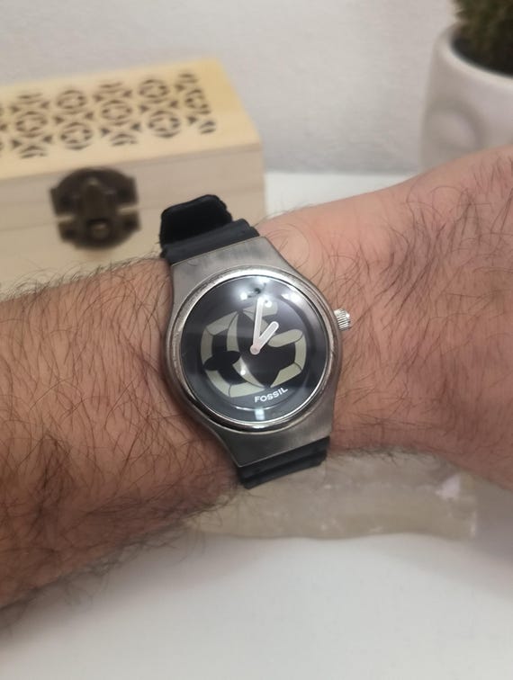 Fossil Big Tic Black Vintage, Unisex, Very Rare, Beautiful, (B 