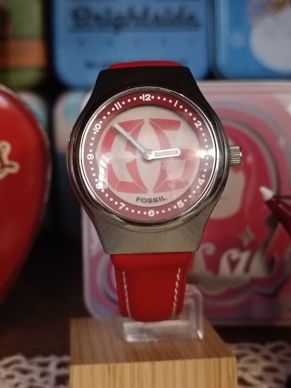 Fossil Big Tic Red Sportline Vintage Unisex Very Rare Beautiful