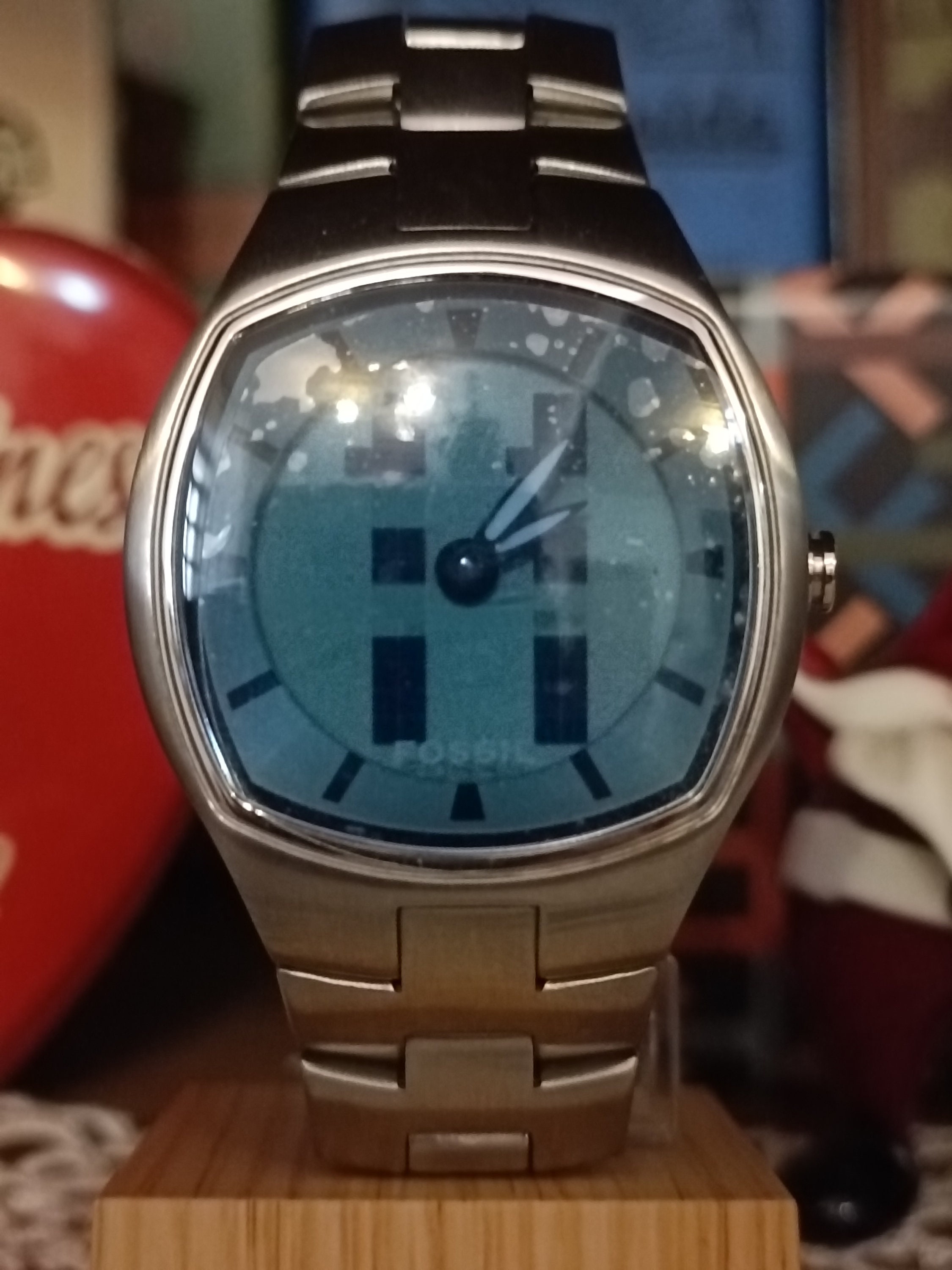 FOSSIL アナログ時計青ステンレスFossil big watch rare FOSSIL アナログ時計青ステンレスFossil big watch rare