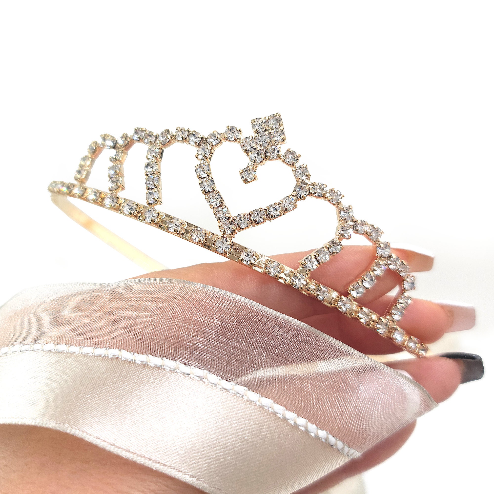 Rhinestone Tiara Crown, Crystal Heart With Comb  in Case. Child/Adult Sibba Rhinestone Crystal Tiara Comb - Bridal Wedding  main image 2