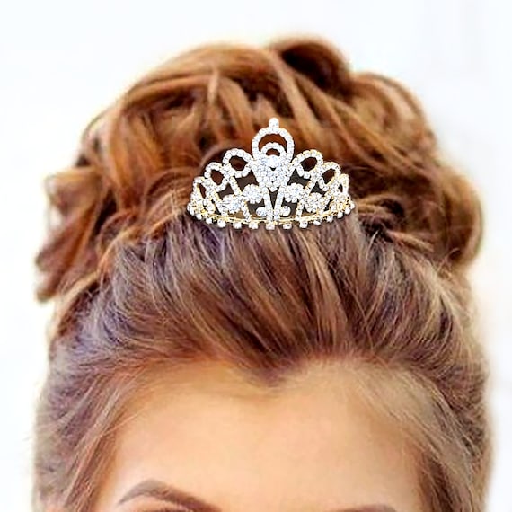 Mini Rhinestone Tiara Hair Comb, Rhinestone Princess Mini Tiara