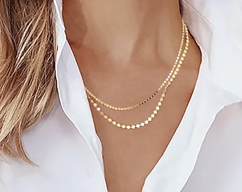 Trendy 2mm 3mm Flat Ball Disc Chain Layering Necklaces, Ball Chain Necklaces, Dainty Jewelry, Flat Ball Chain Necklaces, Bridesmaid Gift