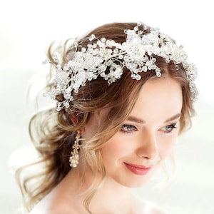 Crystal Flower Bridal Headpiece: Pearl Wedding Hair Vine