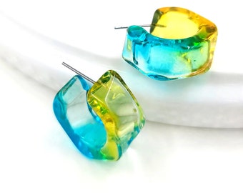 Chunky Lucite Hoop Earrings: Transparent Acrylic Boho Jewelry