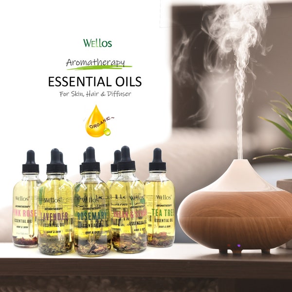 Wellos 4OZ (120ml) Aromatherapy Essential Oils for Skin, Bear Growth, Hair, Body and Nails, Diffuser, Natural Organic Oil Blends