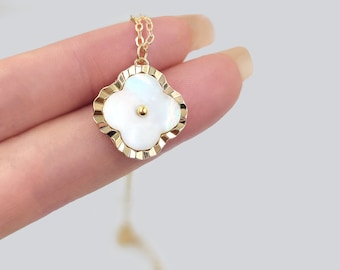 Laser Cut Shell Clover Pendant Necklace: Gold & Silver Plated