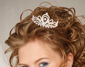Mini Rhinestone Tiara Hair Comb, Rhinestone Princess Mini Tiara, Bridal Hair Comb, Mini Crown, Flower Girl Tiara Hair Comb, Wedding Tiara