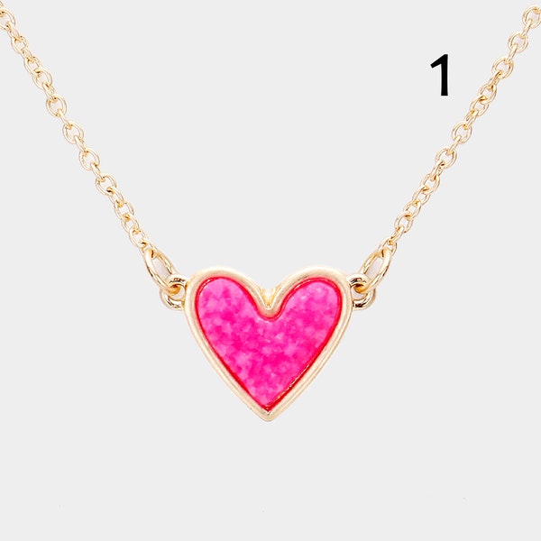 Neon Pink Druzy Heart Necklace, Druzy Heart Charm Necklace, Heart Charm Necklace, Pink Druzy Necklace, Bridesmaid Gifts, Gift for Her