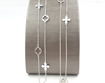Gold Clover Station Necklace: 18k Brass Quatrefoil Chain, 37 inch