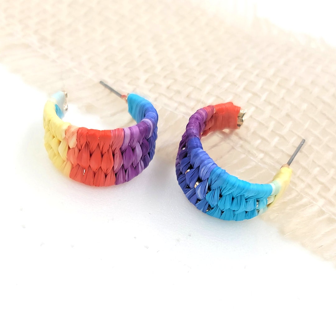 Barbados Raffia Ball Bead Hoop Earrings
