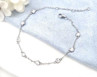 【SWAROVSKI】関税送料込 RlLtshBrcl Ld99 シルバー 人気 925 Silver CZ Station Bracelet, CZ Bezel Set Bracelet