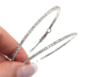 Rhinestone Hoop Earrings: 18K Gold or Silver Plated CZ Bridal Earrings (60mm)