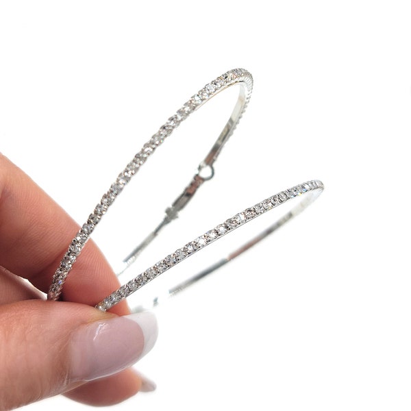 High-quality 60mm Rhinestone Hoop Earrings, Round Diamond CZ Earrings, Wedding Engagement Bridal Earrings, Bridesmaid Gift, Gift to her