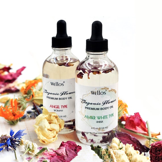 Wellos 4OZ 118ml Organic Flower Premium Body Oil, Scented Body Oil