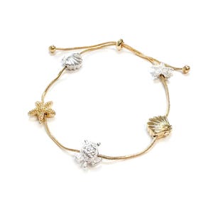 Sea Charm Bracelet: Stainless Steel, Starfish, Seashells