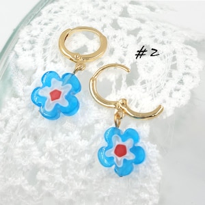 Murano Flower Huggie Earrings: Venetian Millefiori Glass, Gold Filled
