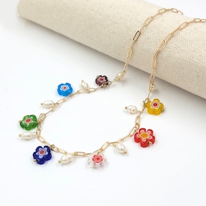 Murano Glass Necklace, Murano Jewelry, Floral Glass Bead Necklace, Murano Glass Jewelry, Multicolor Necklace, Vintage Venetian Glass Jewelry